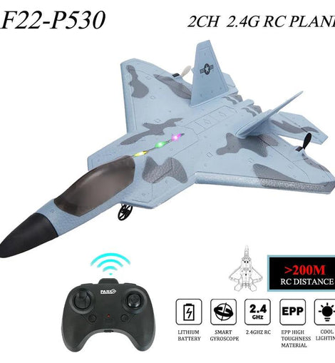 2024 Top P530 2.4G 2CH RC Airplane Raptor F22 Warplane Version LED Light With Gyroscope Toys A Gift For Boys with Easy Flying - KTS Aerials