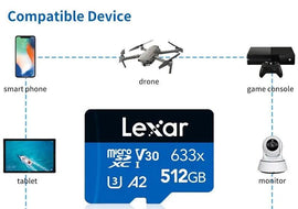 Lexar Original Micro SD Card 128GB 32GB 64GB 256GB 512GB Memory Cards A1 A2 Class10 TF Flash Card for Drone Sport Camcorder - KTS Aerials