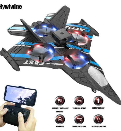 RC Plane with Camera Helicopter Remote Control Aircraft Obstacle Avoidance Fighter 2.4G Airplane EPP Foam Plane Children Toys - KTS Aerials