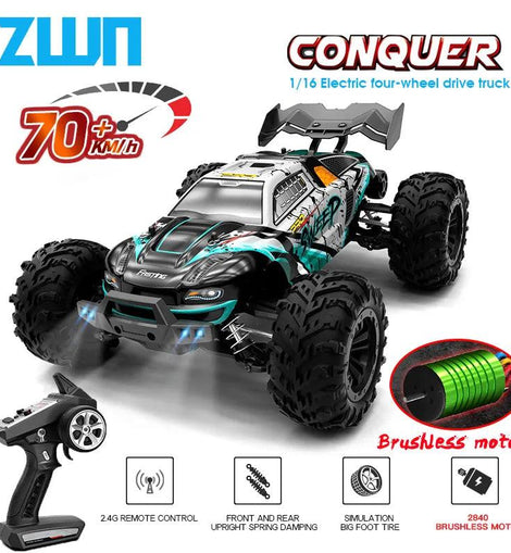 ZWN 1:16 70KM/H Or 50KM/H 4WD RC Car With LED Remote Control Cars High Speed Drift Monster Truck for Kids vs Wltoys 144001 Toys - KTS Aerials