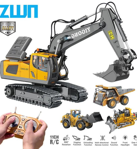 ZWN 2.4G Remote Control Excavator Dump Truck RC Model Car Toy Professional Alloy Plastic Simulation Construction Vehicle for Kid - KTS Aerials